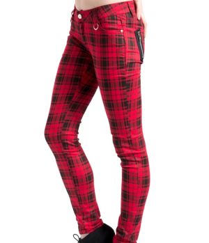 Tartan Zipper Byxor Röd