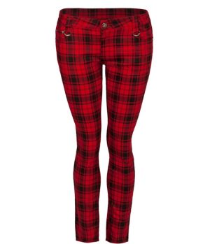 Tartan Zipper Byxor Röd